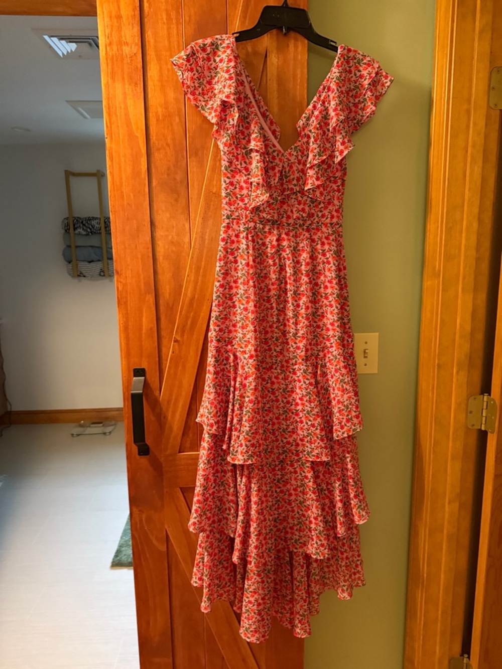Wayf Red Floral Ruffle High-Low Maxi Dress - Picture 3 of 4